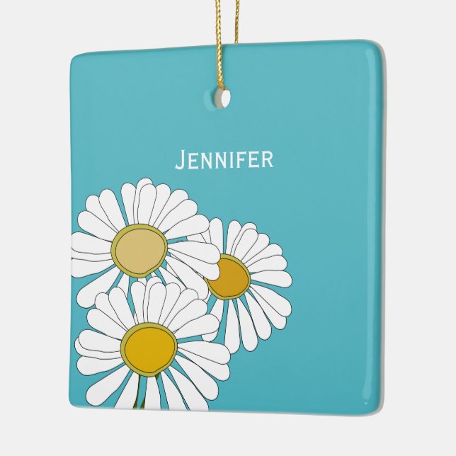 White daisy flower   personalise ceramic tree decoration (Left)