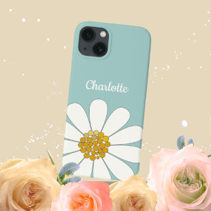 White Daisy Flower Personalise Name Birthday  iPhone 13 Case