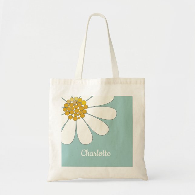 White Daisy Flower Personalise Name Birthday   Tote Bag (Front)