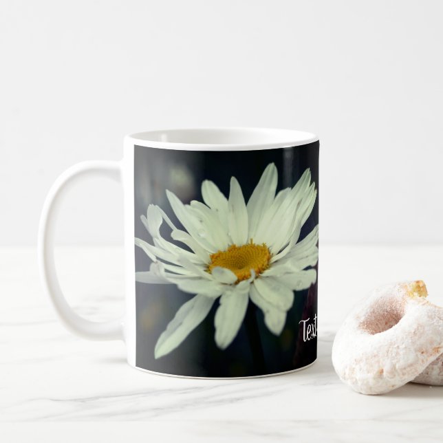 White Daisy Flower Personalised Coffee Mug (With Donut)