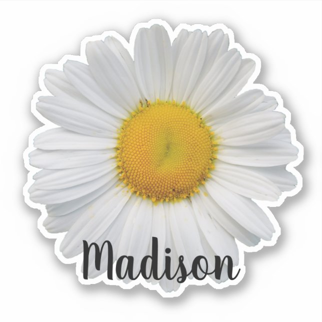 White Daisy Flower Personalised Name Sticker (Front)