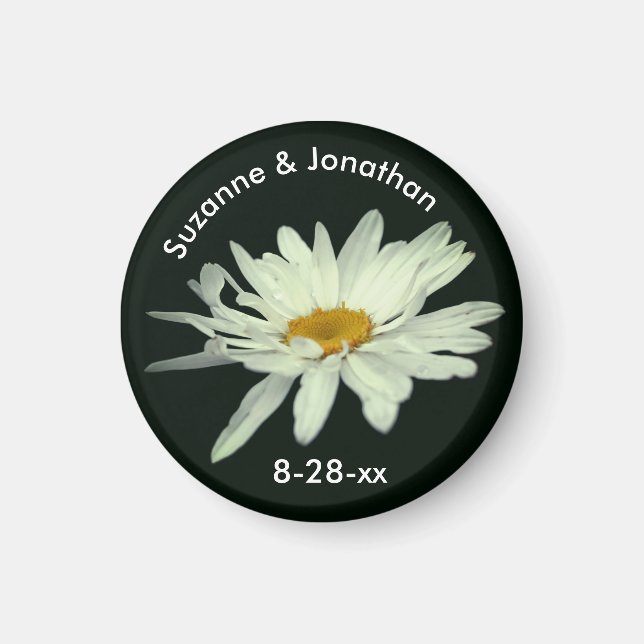 White Daisy Flower Personalised Wedding  Magnet (Front)