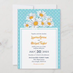 White Daisy Flower Polkadot Pattern Floral Wedding Invitation
