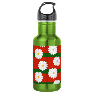 White Daisy Flower red Merry Christmas Holiday  532 Ml Water Bottle