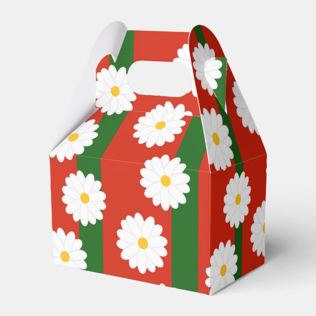 White Daisy Flower red Merry Christmas Holiday  Favour Box (Front Side)
