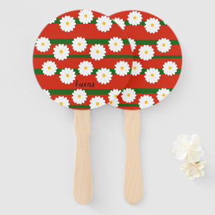 White Daisy Flower red Merry Christmas Holiday Hand Fan