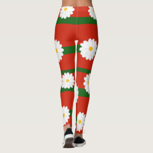 White Daisy Flower red Merry Christmas Holiday  Leggings