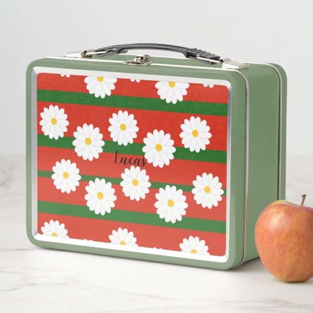 White Daisy Flower red Merry Christmas Holiday  Metal Lunch Box (In Situ)
