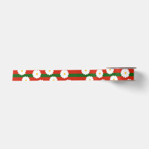 White Daisy Flower red Merry Christmas Holiday Satin Ribbon