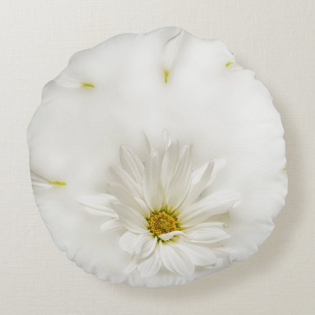 White Daisy Flower Round Pillow (Back)