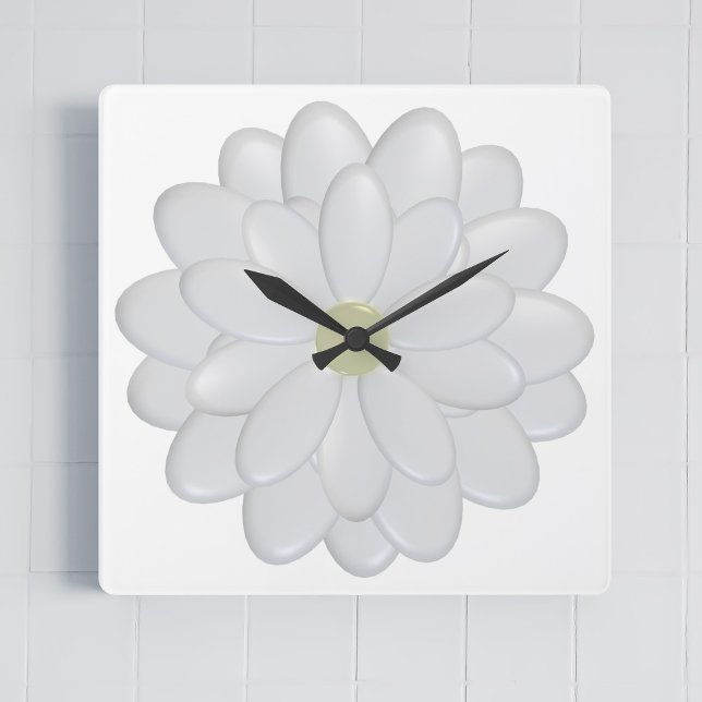 White Daisy Flower Square Wall Clock (A large white daisy square clock just for you)