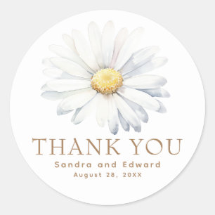 White Daisy Flower Wildflowers Themed Thank You Classic Round Sticker
