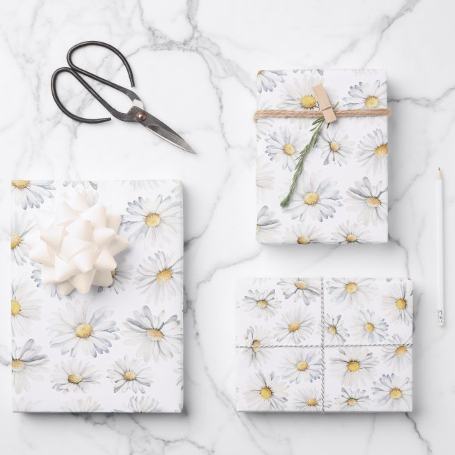 White Daisy Flowers Boho Elegant Wildflowers Gifts Wrapping Paper Sheet (Front)