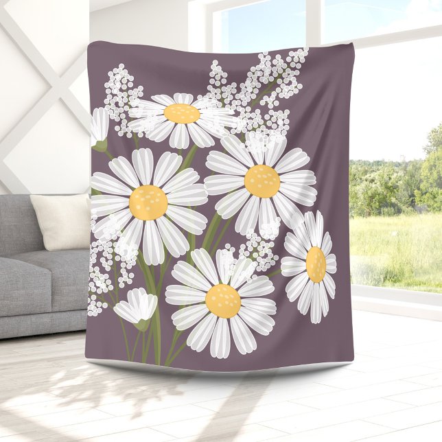 White Daisy Flowers Bouquet on Dark Purple Fleece Blanket (Creator Uploaded)