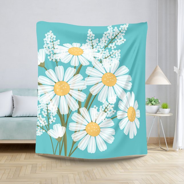 White Daisy Flowers Bouquet on Teal Sherpa Blanket (Creator Uploaded)