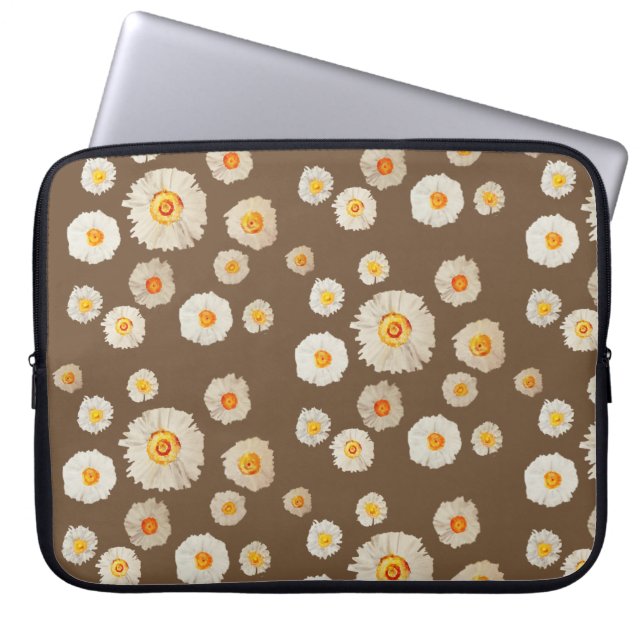 White Daisy Flowers Neoprene Laptop Sleeve 15" (Front)