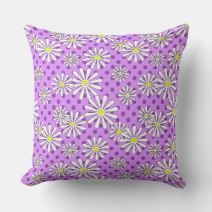 White daisy flowers on a polka dot background cushion