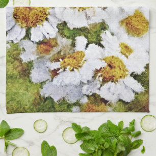 White Daisy Flowers - Painting Art Kitchen Towel