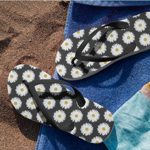 White Daisy Flowers Pattern Flip Flops