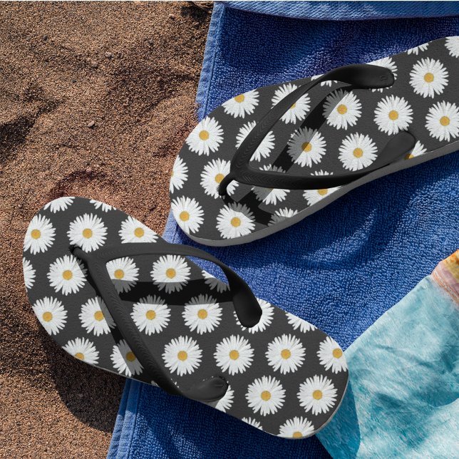 White Daisy Flowers Pattern Flip Flops (In Situ)