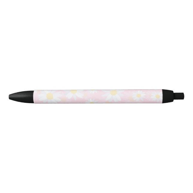  White Daisy Flowers Pink Floral Black Ink Pen (Front)