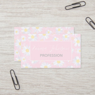 White Daisy Flowers Pink Floral Business Card