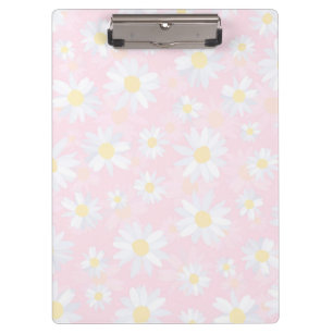 White Daisy Flowers Pink Floral Clipboard