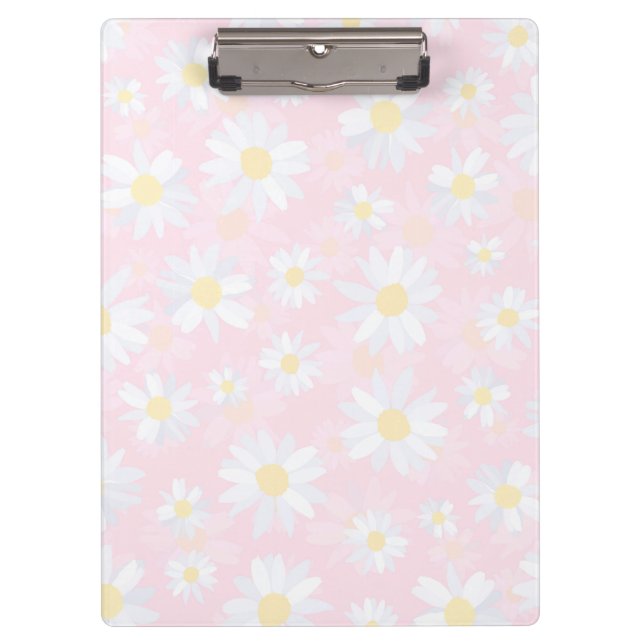 White Daisy Flowers Pink Floral Clipboard (Front)