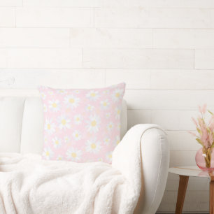 White Daisy Flowers Pink Floral Cushion