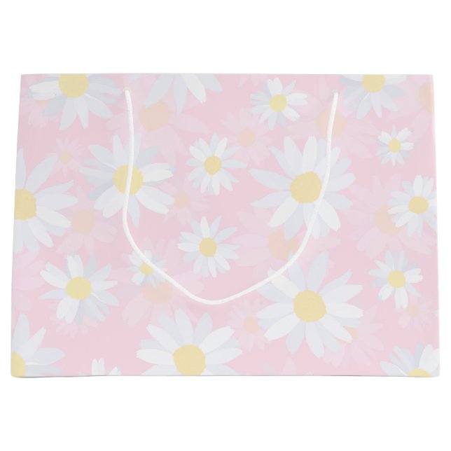 White Daisy Flowers Pink Floral Large Gift Bag (Front)