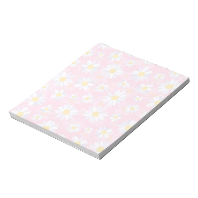  White Daisy Flowers Pink Floral Notepad (Rotated)