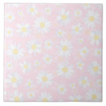 White Daisy Flowers Pink Floral Tile<br><div class="desc">Elegant and simple white daisy flower painting, hand drawn daisies pink illustration, filled with a beautiful daisy floral pattern, white soft petals and yellow centred daisies, on a blush, rose pink, soft pink colour background. Botanical daisy blooms floral nature hand painting, chic blossom beauty botanic flowery design. This girly garden...</div>