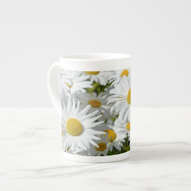 White daisy flowers print bone china mug (Front Left)