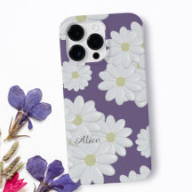 White Daisy Flowers Purple Name Cute Girly Floral