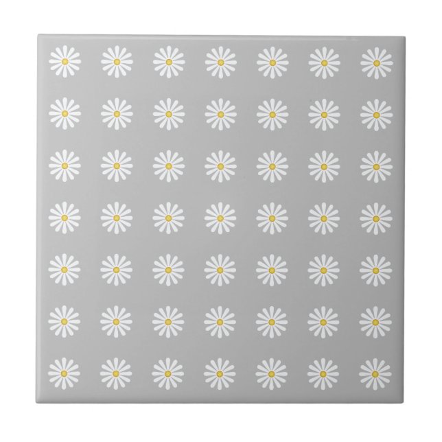 White daisy flowers, yellow centre on silver tile (Front)