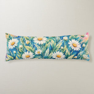 White Daisy Geometric Style Cross-Stitch-Inspired Body Cushion