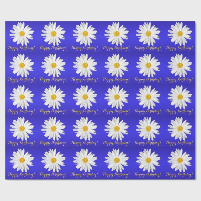 White Daisy Happy Birthday! Wrapping Paper (Flat)