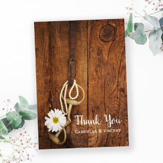 White Daisy Horse Bit Western Wedding Thank You Card