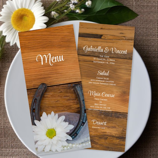 White Daisy Horseshoe Country Western Wedding Menu (Creator Uploaded)
