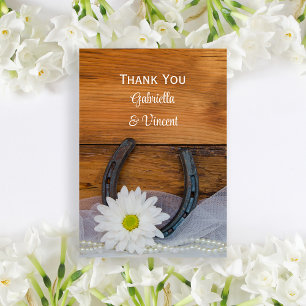 White Daisy Horseshoe Western Wedding Thank You Card