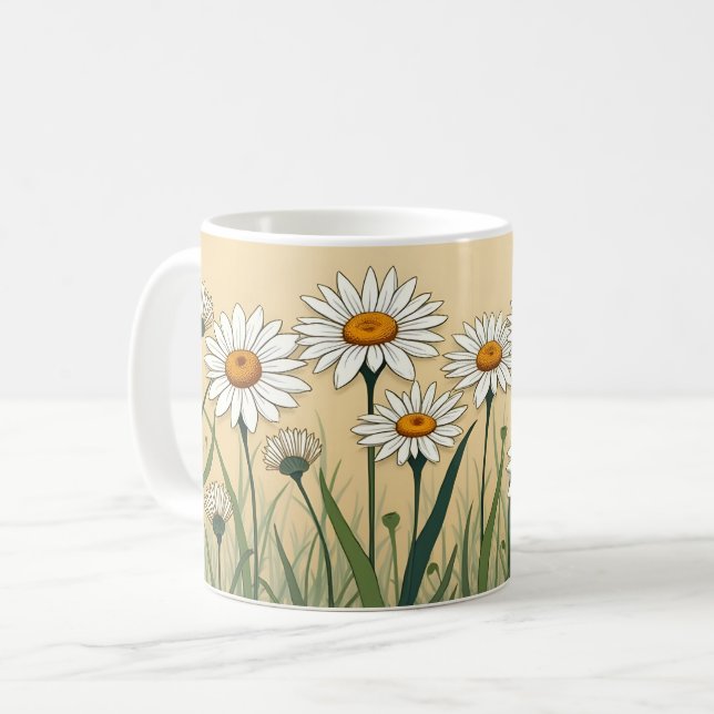 White Daisy Meadow Coffee Mug (Front Left)