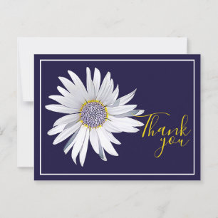 White Daisy Navy Background Thank You Postcard