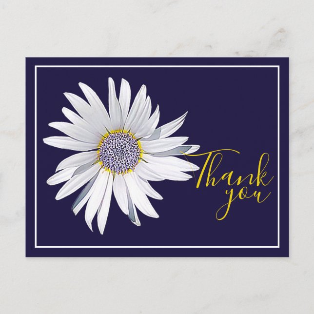 White Daisy Navy Background Thank You Postcard (Front)