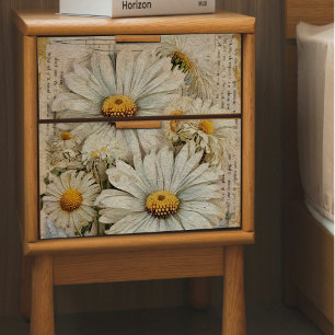 White Daisy Newsprint Decoupage Tissue Paper