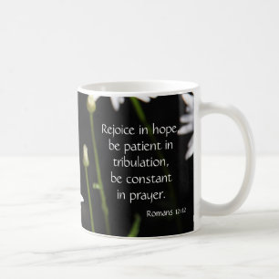 White Daisy on Black, Bible Verse Hope & Prayer Coffee Mug