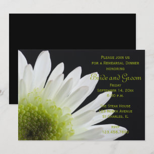 White Daisy on Black Wedding Rehearsal Dinner Invitation