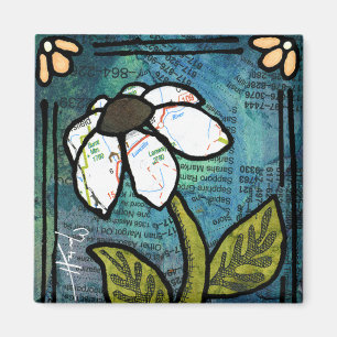 White Daisy on Blue Background - Collage Magnet
