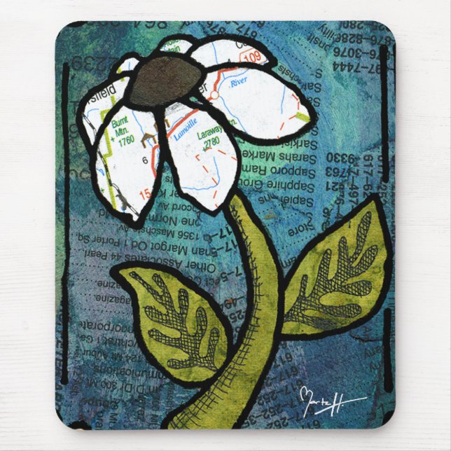 White Daisy on Blue Background - Collage Mouse Mat (Front)