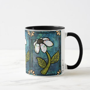 White Daisy on Blue Background - Collage Mug