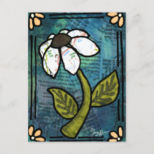 White Daisy on Blue Background - Collage Postcard